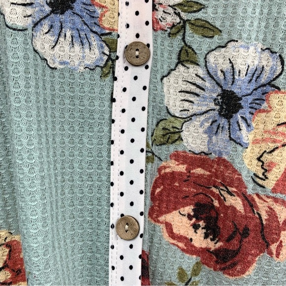 Oddi Retro Spring Floral Rose Polka Dot Teal Cutout Cold Shoulder Bow Top - Picture 9 of 16